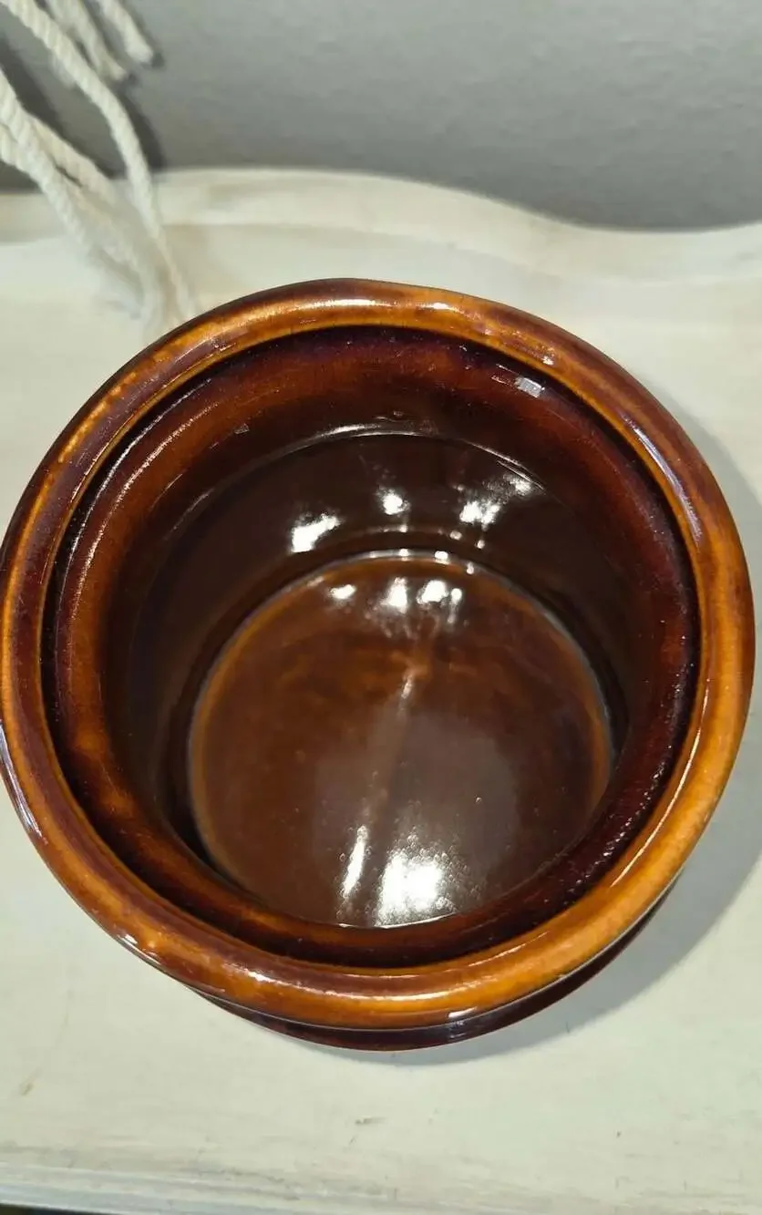 Vintage Burnham & Morrill Co B&M Brown and White Glazed Stoneware Bean Pot Crock
